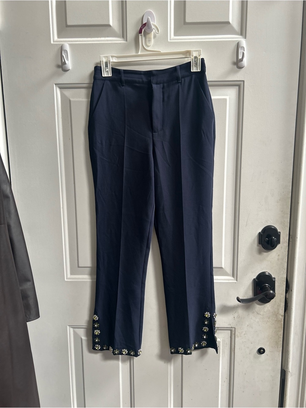 Cing a Sept Navy Beaded Rhinestone Florian Crop Dress Pants